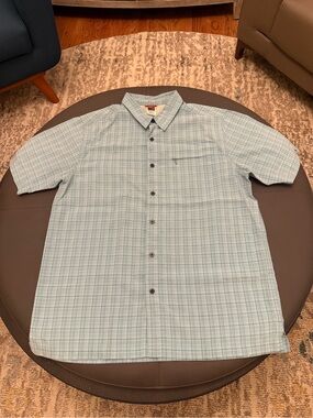 The North Face Mens L Blue Plaid Short Sleeve Button Down Hiking Shirt Modal